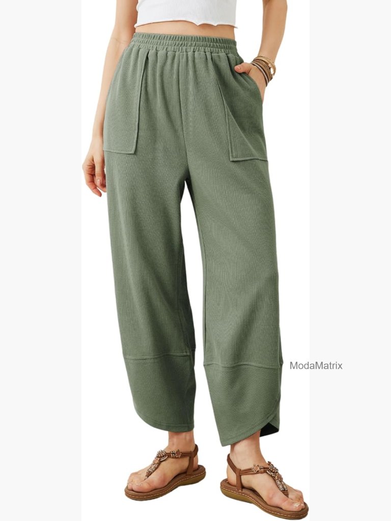 Wide Leg Palazzo Pants Elastic Waist With Pockets - Casual Baggy